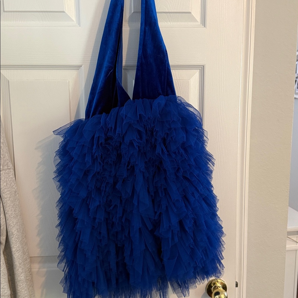 Blue Ruffled Tote Bag